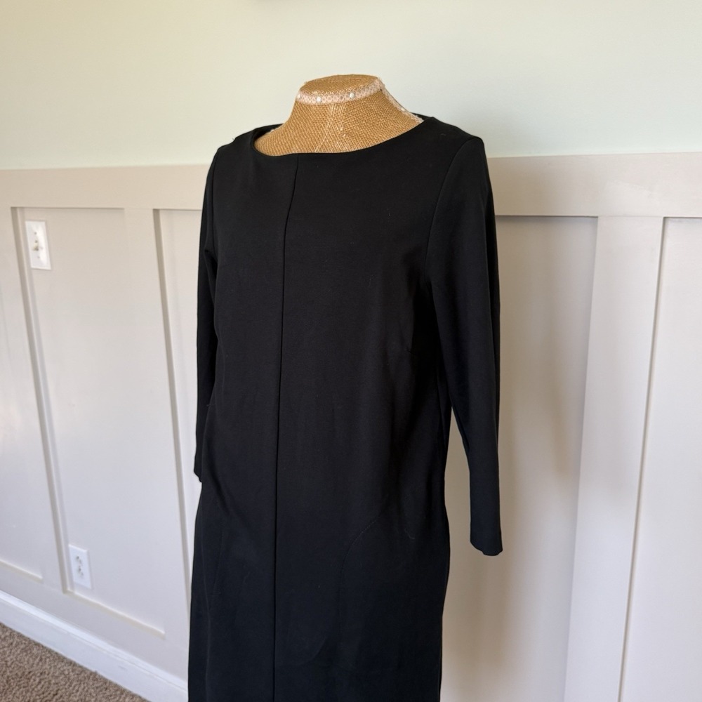 J Jill Ponte Dress SMALL Black Pockets 3/4 Sleeve Career Minimalist Capsule - Picture 2 of 9